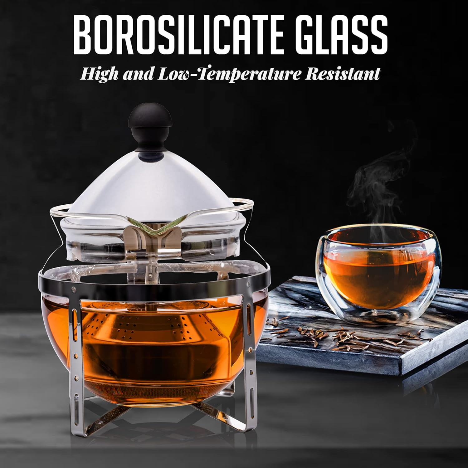 OVENTE Glass Teapot with Removable Stainless-Steel Infuser for Blooming Tea and Loose Leaf, 17oz Borosilicate Glass Tea Maker Perfect for Personal and Everyday Use, Clear FGH17T
