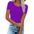 thumbnail image 2 of Lovskoo Summer Tops for Women 2024 Round Neck Short Sleeve Casual Solid Color Top Purple, 2 of 7