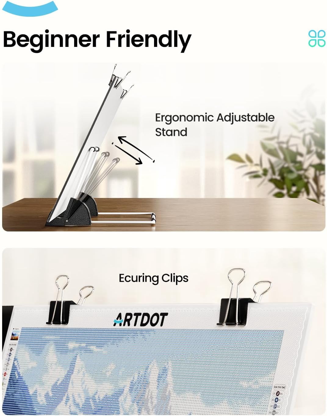 A4 LED Light Pad for Diamond Painting Kits for Adults, USB Powered Adjustable Brightness Diamond Art Light Board with Accessories