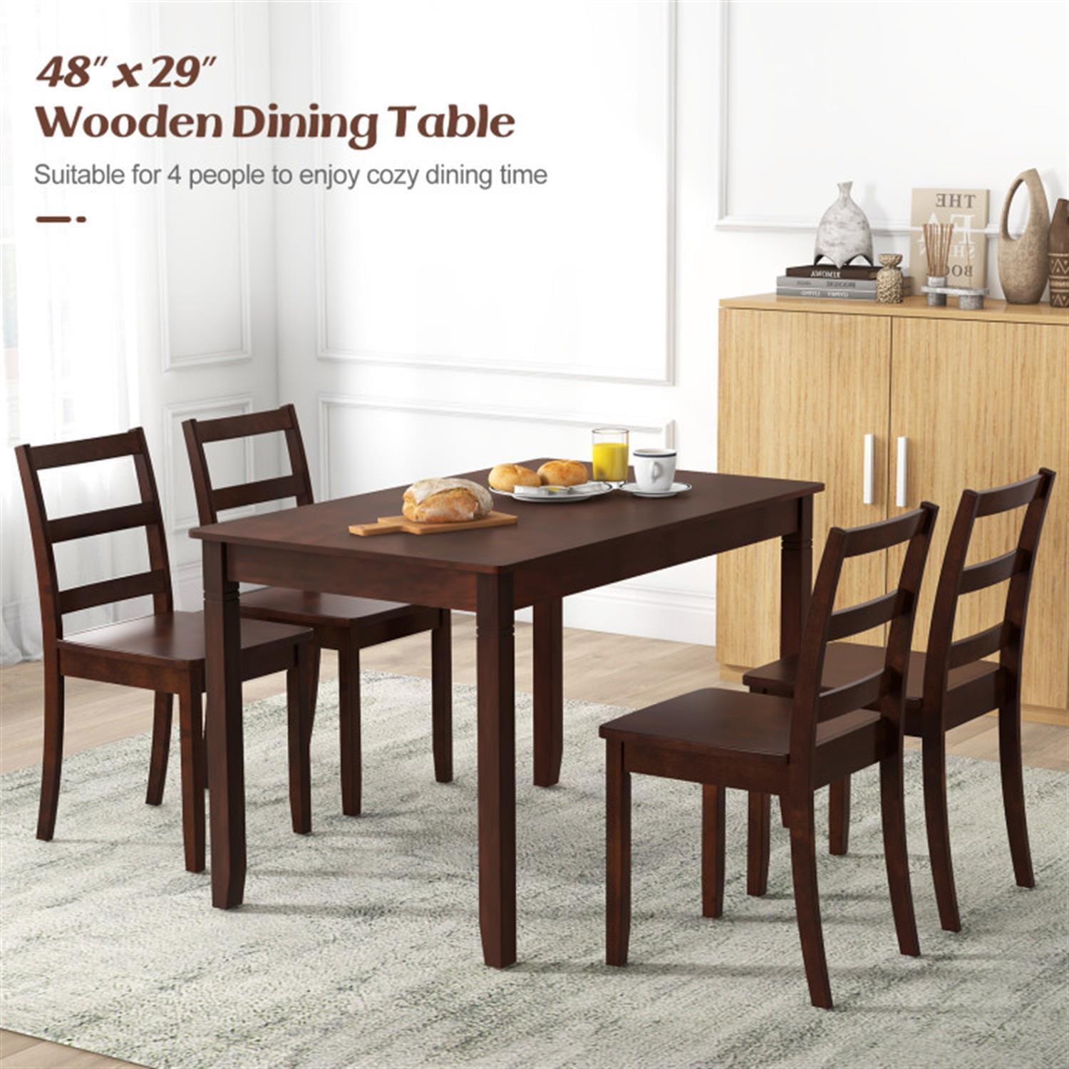 Demi Bonn 48" Wooden Dining Table for 4 People, Rectangular Kitchen Table with Rubber Wood Legs for Dining Room, Dinette, Brown