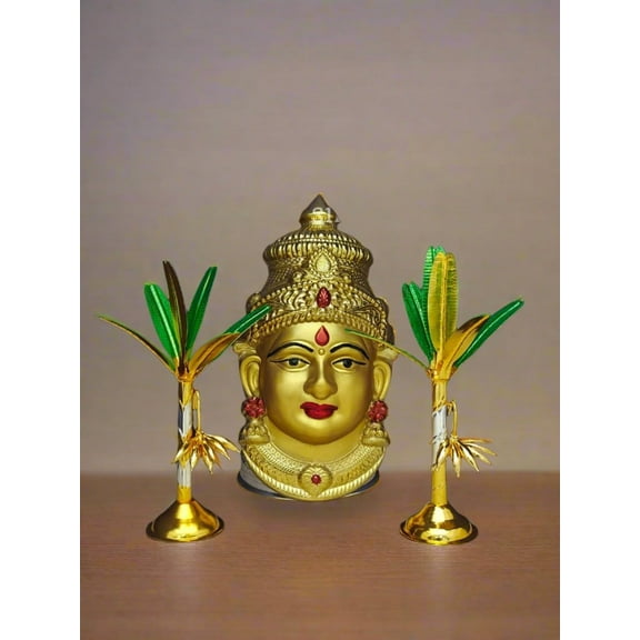 German Silver golden Lakshmi Face with Banana Pair – Varalakshmi Pooja Set | Traditional Decor for Housewarming, Festivals & Puja Altar Setup
