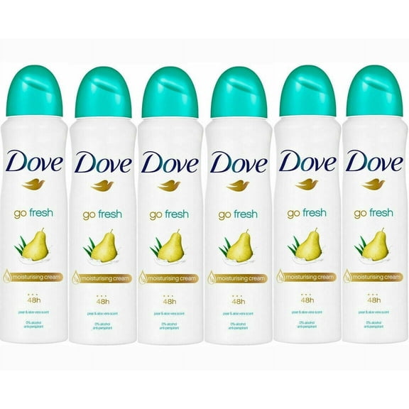 Dove 48HR Antiper spirant Deod orant Body Sp ray Peer and Aloe Sc ent 6 PK 150ML