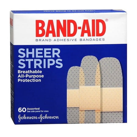 Band Aid Brand Adhesive Bandages Sheer Strips, Assorted Sizes, 60 Ct