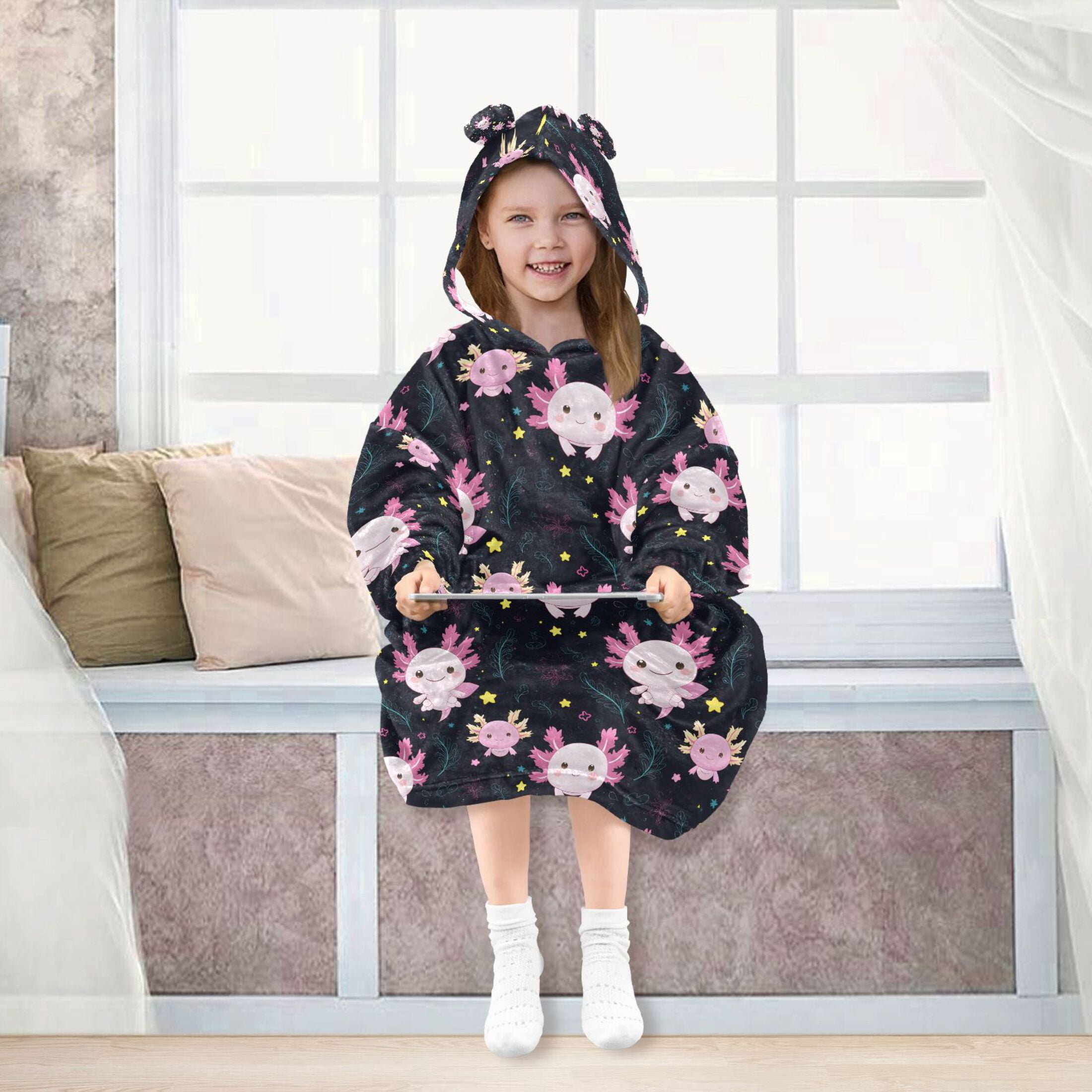 joogoo Wearable Blanket Hoodie for Cartoon Axolotl Stars Oversized Sherpa Hooded 3-14 YR M