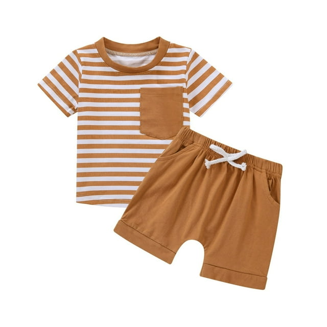 IFNWSV Ensembles d'Été pour Garçons Mode Décontractée Manches Courtes Col Rabattu Bouton Uni Ensembles de Shorts 2 Ans