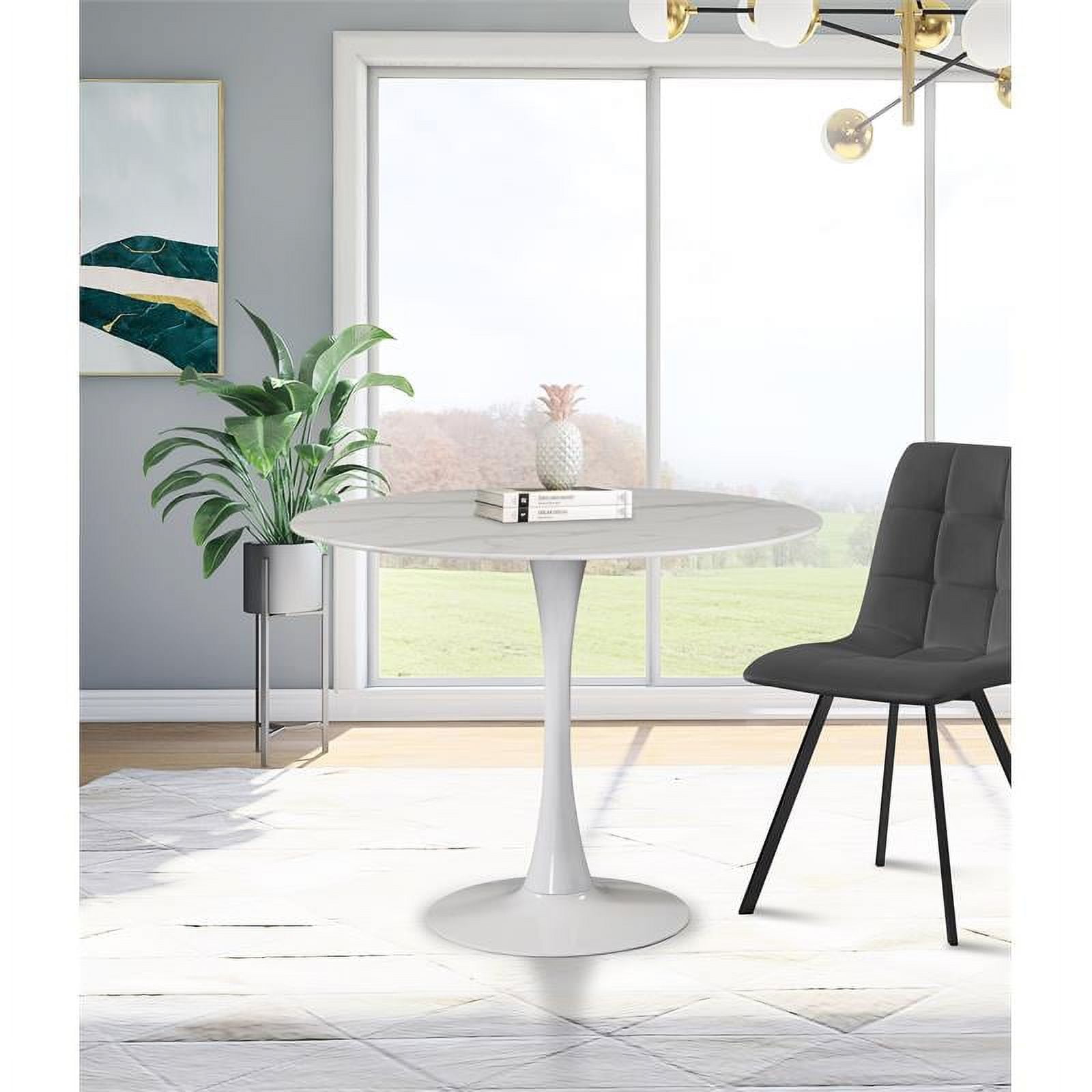 120cm Round Dining Table  Hanaya Marble Effect Round Dining Table 120cm -  White