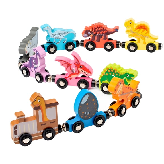 BESTSKY Magnetic Wooden Dinosaur Train Set – Toddler Educational Toys for Ages 3-5, Ideal Dinosaur-Themed Party & Birthday Gifts for Boys & Girls