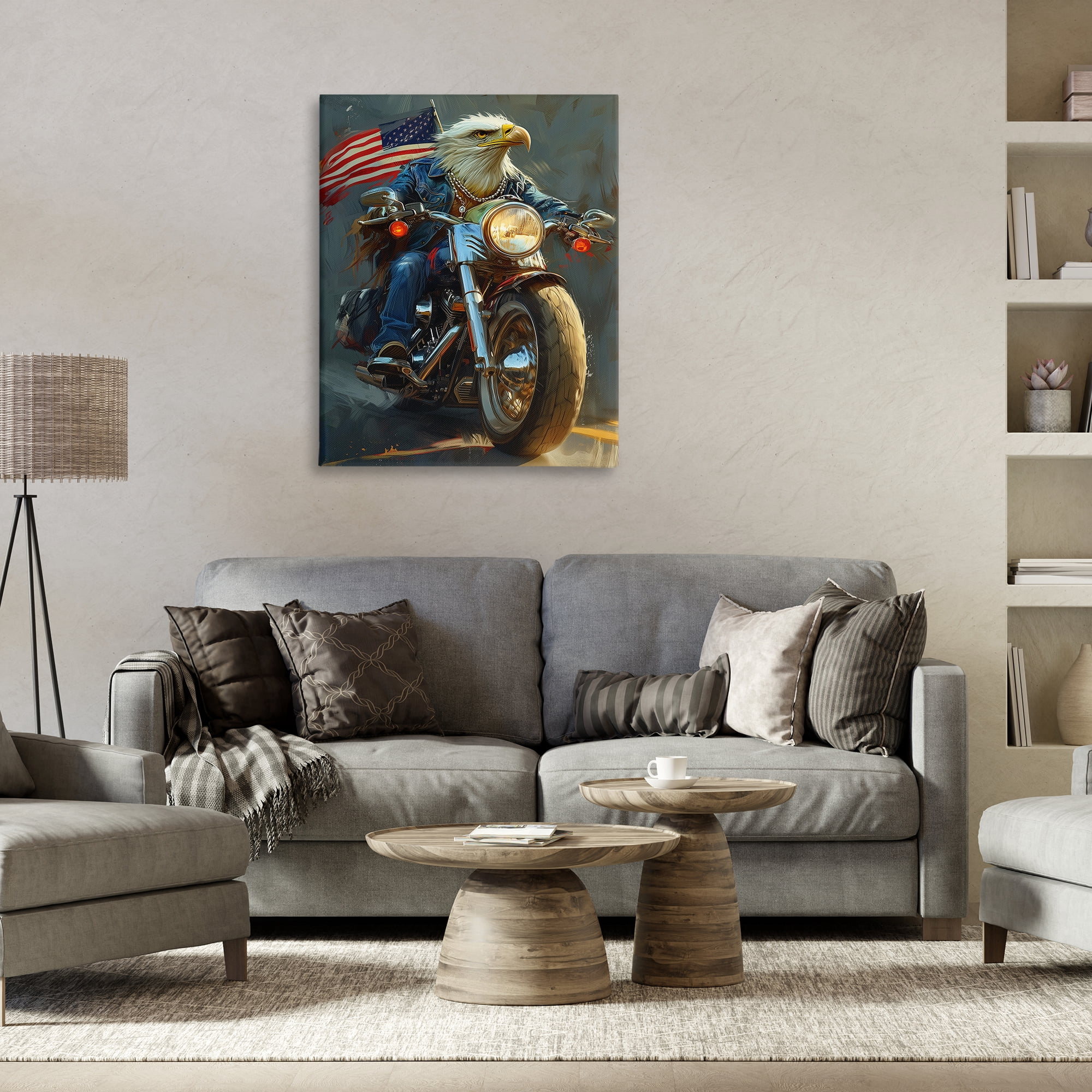 Stupell Industries Patriotic Eagle Motorcycle Transportation Painting Gallery Wrapped Canvas Art Print Wall Art, 30 x 40