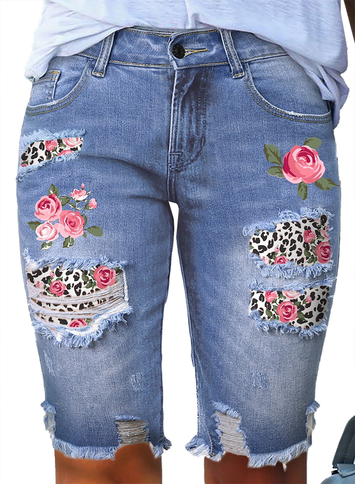 FARYSAYS Summer Denim Bermuda Shorts for Women Knee Length Dressy Jean