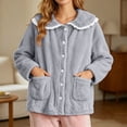 thumbnail image 5 of uublik Women's Fleece Bed Jacket with Front Pockets Button Front Cozy Lounge Wear for Sleeping Gray, 5 of 7