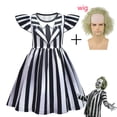 thumbnail image 2 of Halloween Girls Clothes Movie B-BeetleJuice 2 Cosplay Costume Kids Underworld Masters Cosplay Striped Dress Performance Costumes, 2 of 5