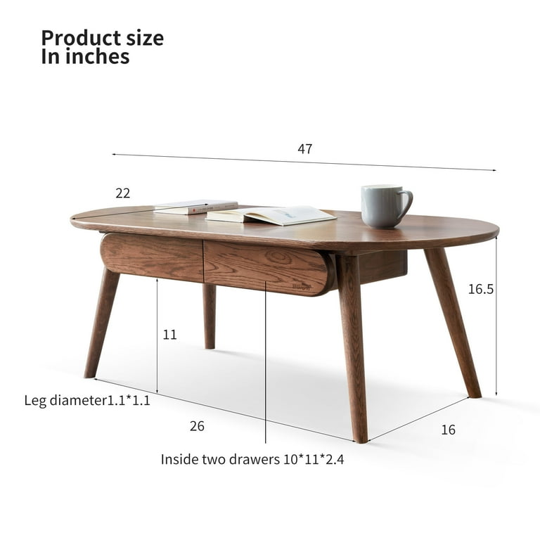 Solid Oak Wood Coffee Table with Storage Drawer, Center Solid Oak Wood Coffee Table with Storage Drawer, Center