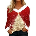 thumbnail image 2 of FDGIU Women's Christmas Sweater, Faux Fur & V-Neck Pullover, Festive Holiday Print Long Sleeve Tops 2025, 2 of 4