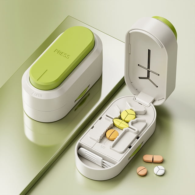 3-in-1 Pill Cutter & Grinder with Stainless Steel Blade, Portable Tablet Splitter & Medication Storage Organizer BoxWalmart,Green-3 in 1