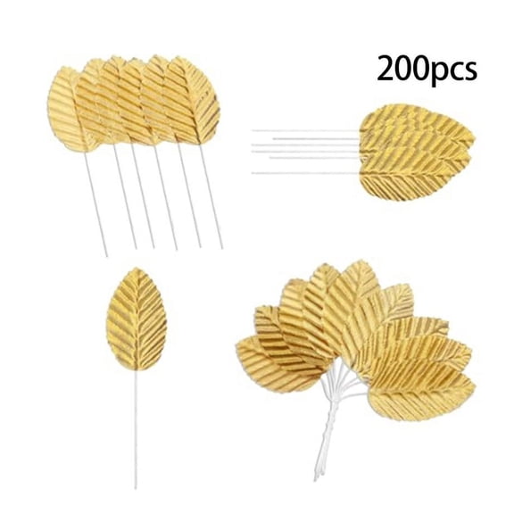 200pcs Gold Artificial Leaves with Stems for Bouquet Garland Wedding Decoration Zeraneb