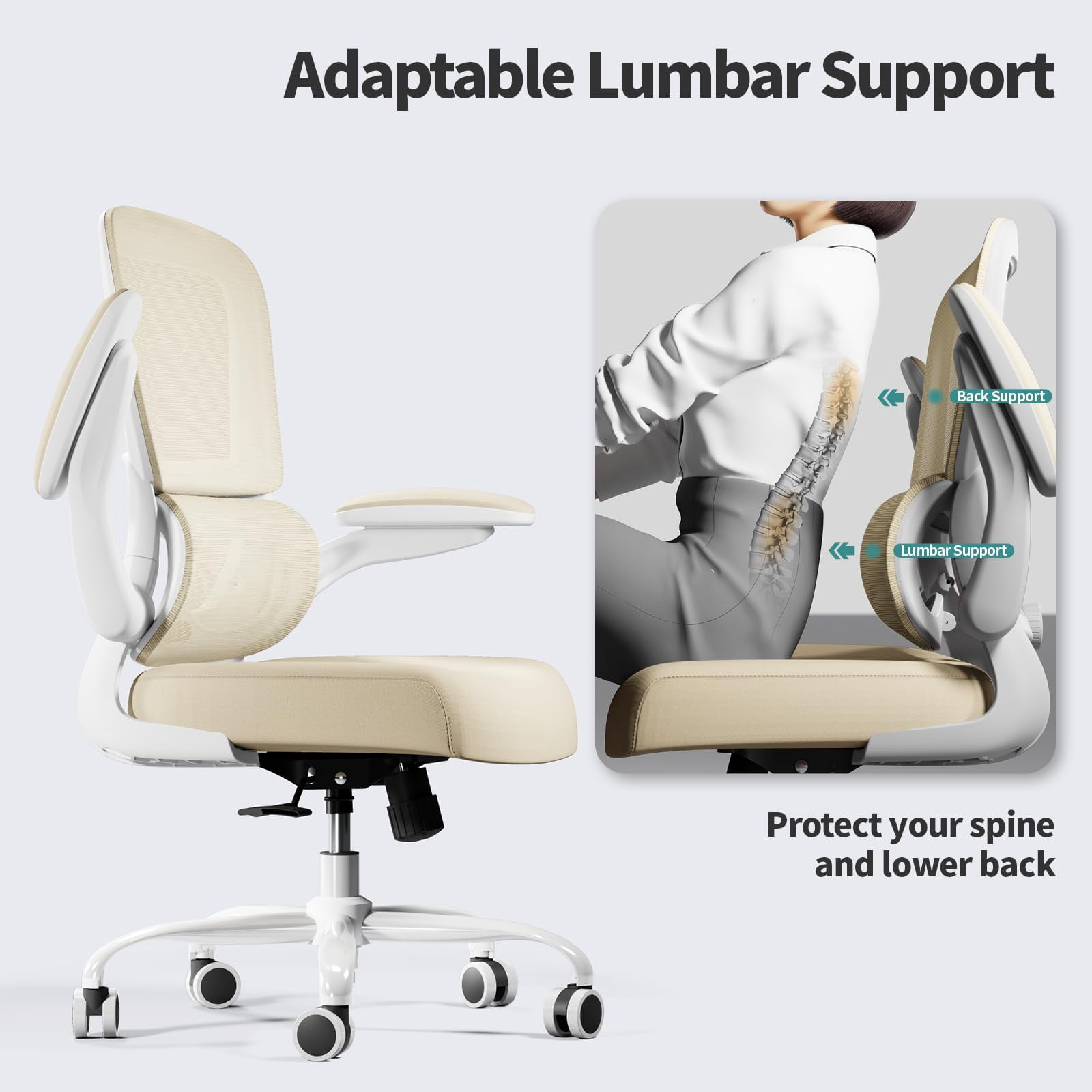 Office Chair - Ergonomic Desk Chair with Adjustable Lumbar Support, Mesh Computer Chair, Executive Chairs for Home Office Comfortable Lumbar Support (Black)