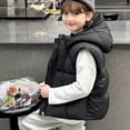 thumbnail image 4 of AINIYS Thickened Hooded Sleeveless Jacket for Girls Comfortable Soft Material Stylish Fashionable Daily Wear Great for School Sports Cycling Outdoor Activities Black 4 Years, 4 of 7