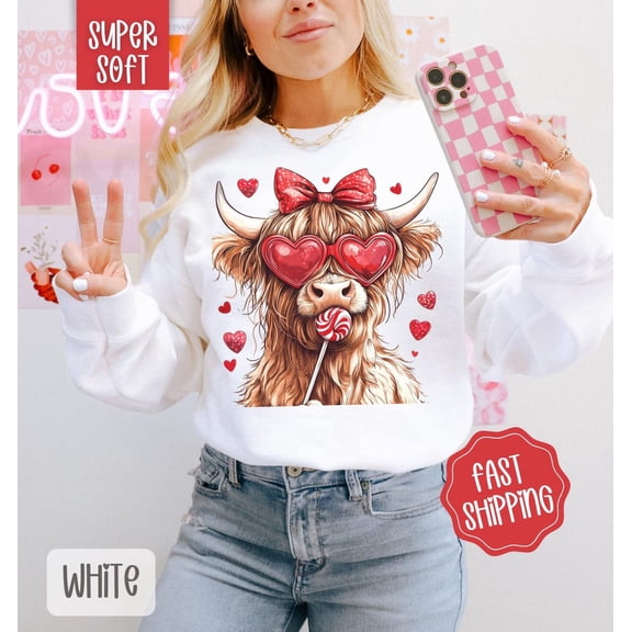 Valentine Cow Sweatshirt, Valentine's Day Crewneck, Cute Women's Sweater, Cowgirl Valentine Sweater, Western Vday Sweatshirt, for Her All Size S-5Xl