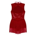thumbnail image 5 of Alvivi Kids Girls Sequin High Neck Tassel Leotard Latin Jazz Salsa Skating Dress 6-16 Burgundy 8, 5 of 6