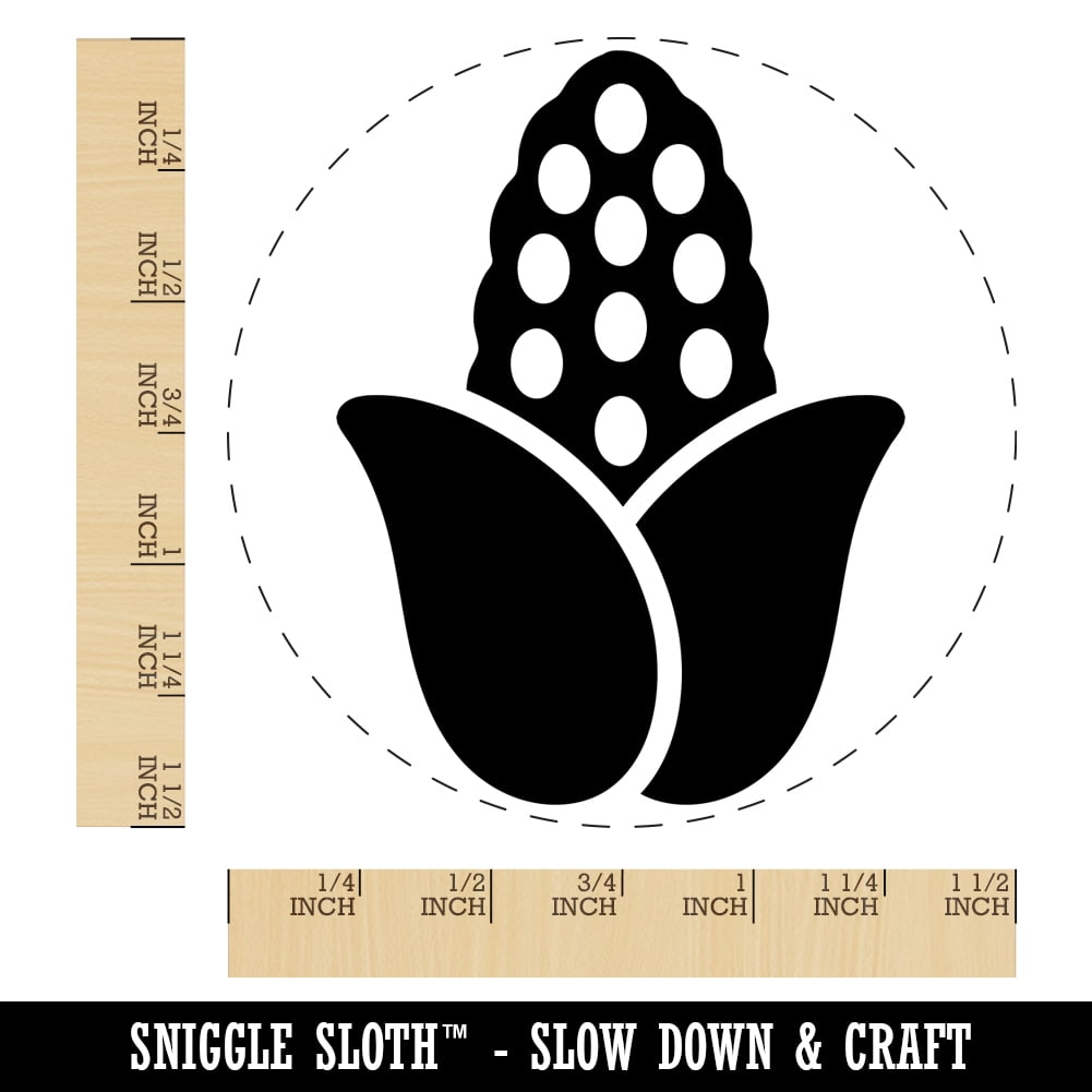 Peeled Corn on the Cob Self-Inking Rubber Stamp Ink Stamper - Black Ink - Large 1-1/2 Inch