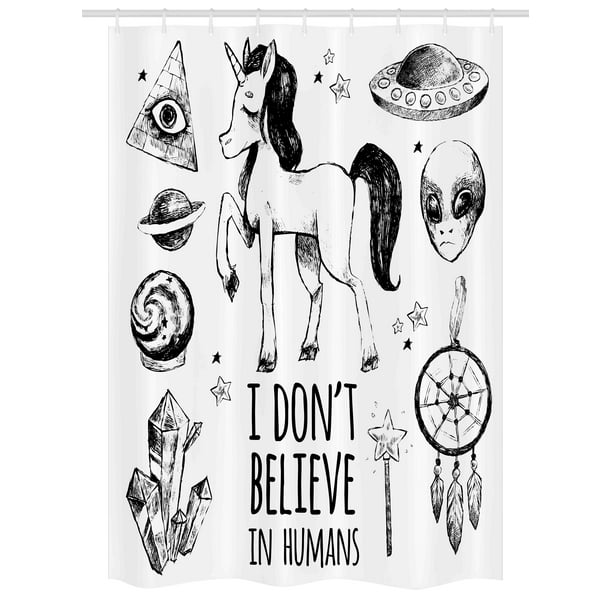 Unicorn Stall Shower Curtain Mysticism Occult Featured Set With Pyramids Aliens Dream Catcher Grunge Print Artwork Fabric Bathroom Set With Hooks 54w X 78l Inches Black By Ambesonne Walmart Com Walmart Com