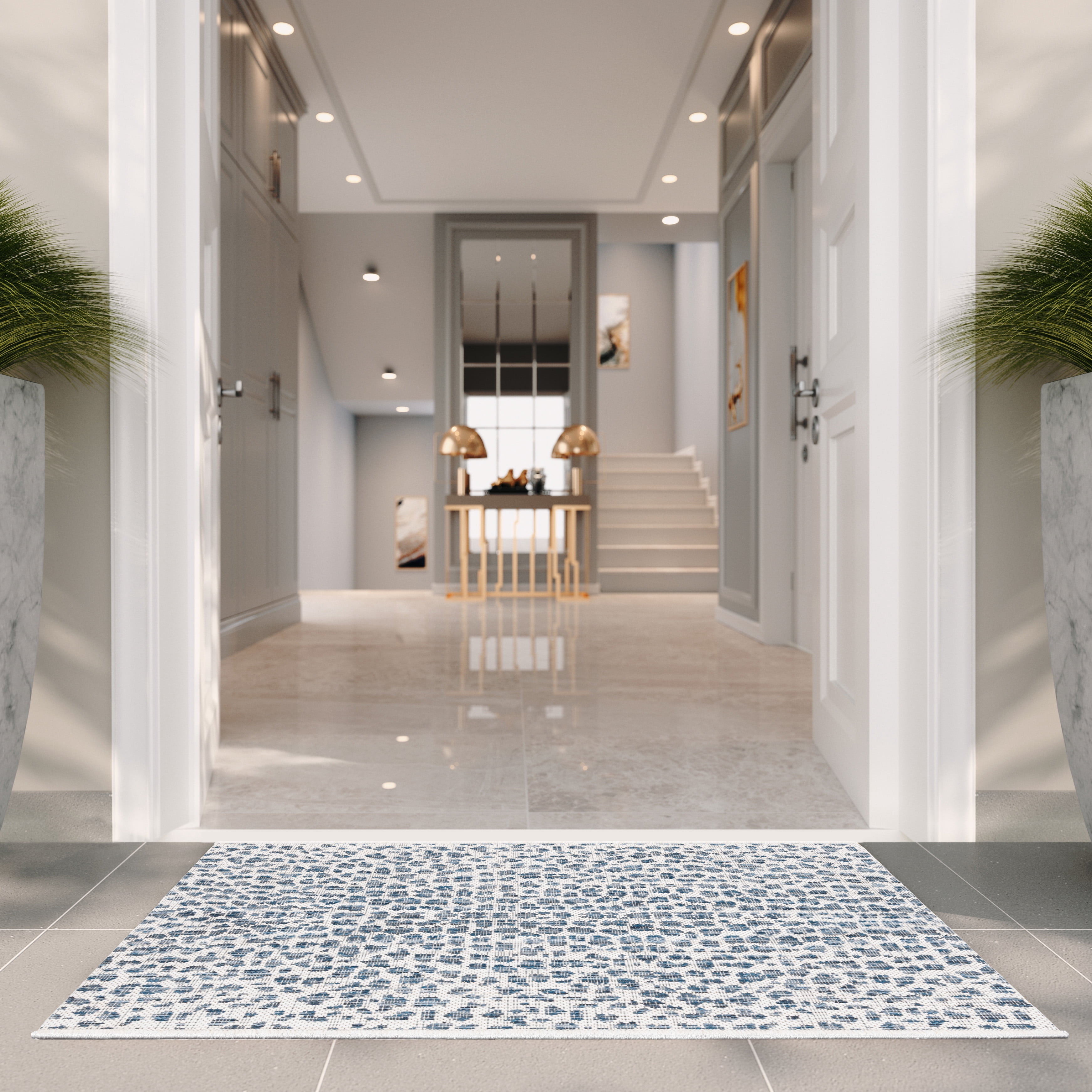 Safavieh Courtyard Karina Animal Indoor/Outdoor Area Rug, Ivory/Navy, 5'3" x 7'7"