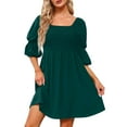 thumbnail image 5 of Njoeus Women's Long Lantern Sleeve Smocked Casual Dresses Ruffled Off Shoulder A-Line Vintage Mini Dress, 5 of 9
