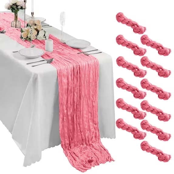 10 Pack Light Pink Cheesecloth Table Runner 10FT Boho Gauze Fabric Table Runner Vintage Rustic Sheer Runners for Wedding Party Bridal Baby Shower Long Table Decorations