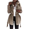 thumbnail image 2 of HAPIMO Women's Winter Warm Hooded Coat Soft Comfy Faux Fur Coat Long Sleeve Zip Up Solid Coats Fall Winter Casual Thick Warm Outerwear Khaki XXXXL, 2 of 8