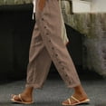 thumbnail image 2 of Summer Pants Women Solid Color Elastic Waist Loose Pants Side Buckle Decoration with Pockets Versatile Cropped Pants Workout Pants for Women Coffee XXL, 2 of 4