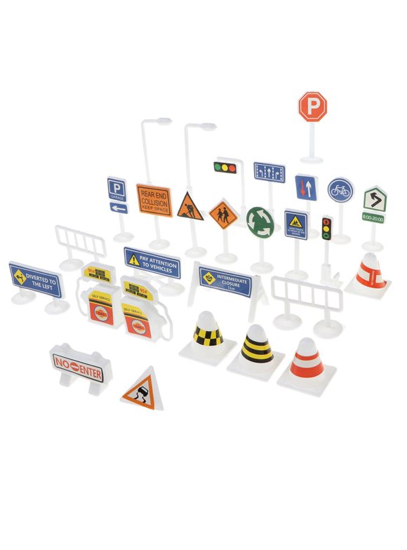 28pcs Traffic Signs,Street Road Signs Playset Perfect for Car & Train Set for Kids,Road Signs Toy Traffic Cones Mini Roadblocks Toyset Educational Toys