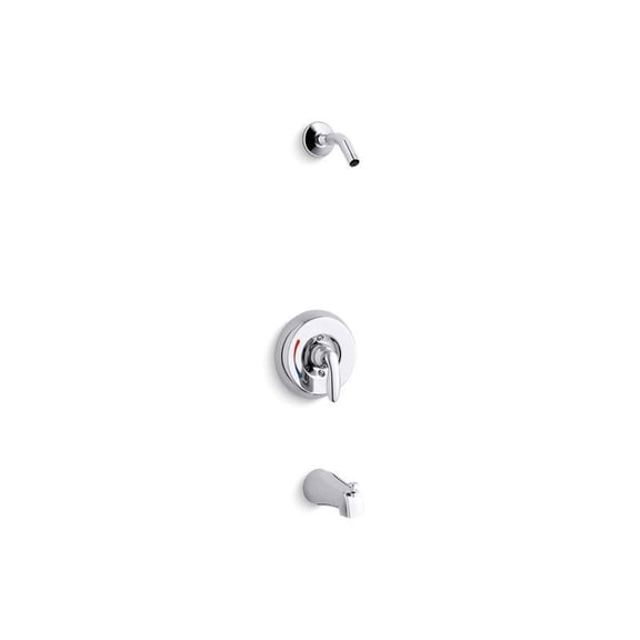 KOHLER K-PLS15601-X4 Coralais bath and shower valve trim with lever handle, red/blue indexing and NPT spout, less showerhead, project pack in Polished Chrome