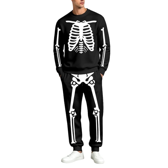 CONFREE Halloween Mens Track Suit 2 Peice Set Lined Sweat Suit for Men Hallowmas Skeleton Graphic Sweatshirts Joggers Outfits Warm Fall Winter Sweatsuits Set