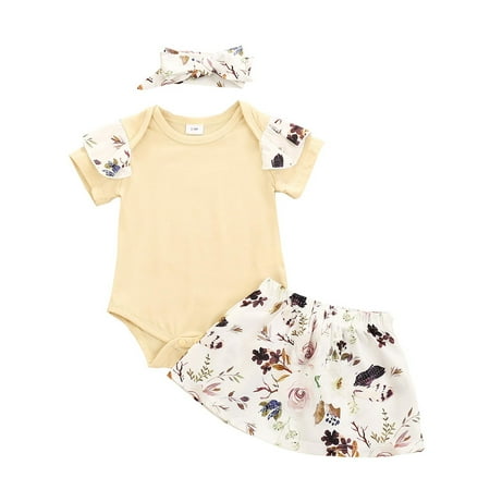 

Fesfesfes Baby Clothing Sets Infant 3pcs Solid Color Short-sleeved Romper Flower Skirt Headband Clearance Under 10$