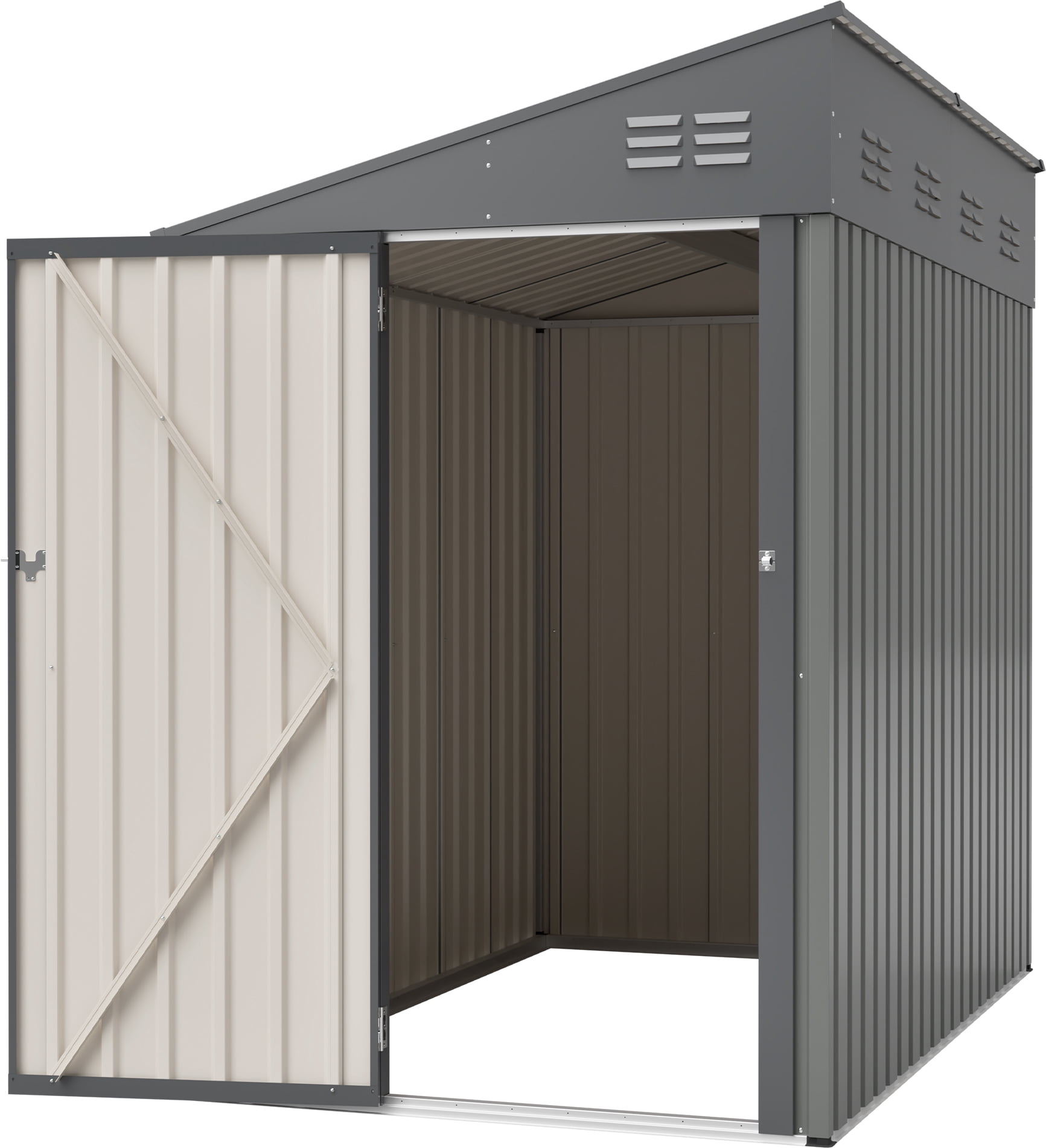 MAYEERTY 6x4FT Compact Outdoor Metal Storage Shed, Galvanized Steel Tool Shed with Lockable Door & Ventilation, All-Weather Organizer for Backyard, Garden & Patio