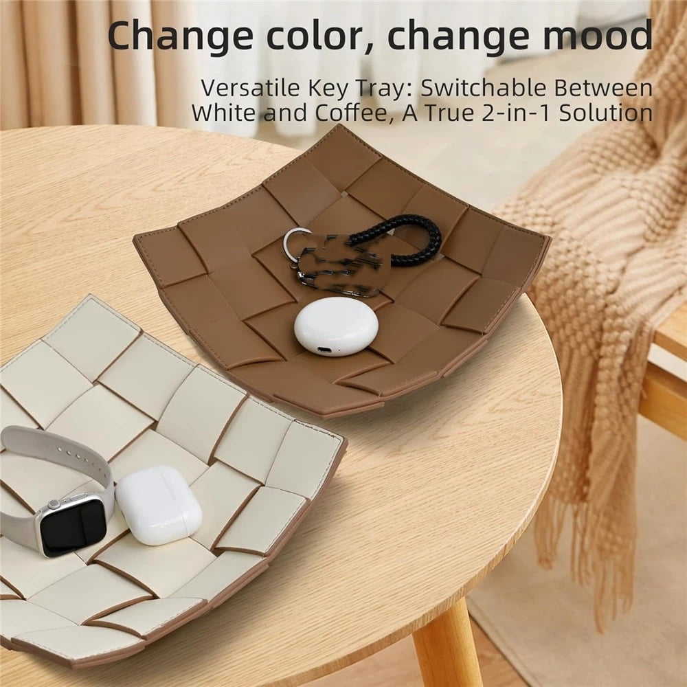 Tray for Men and Women PU Leather Key Holder Bowl for Entryway Table Bedside Nightstand Desk Organizer Tray for Wallet, Watch, Key, Phone Men's Gift - Coffee & White（only the box）
