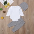 thumbnail image 3 of Newborn Infant Baby Boy Clothes Little Brother Printed Romper Jmpsuit Bodysuit + Long Pants + Hat Outfits Set, 3 of 7