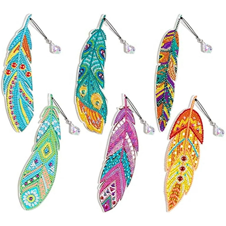 6pcs DIY Feather Diamond Painting Bookmarks with Crystal Pendant (SQ208)