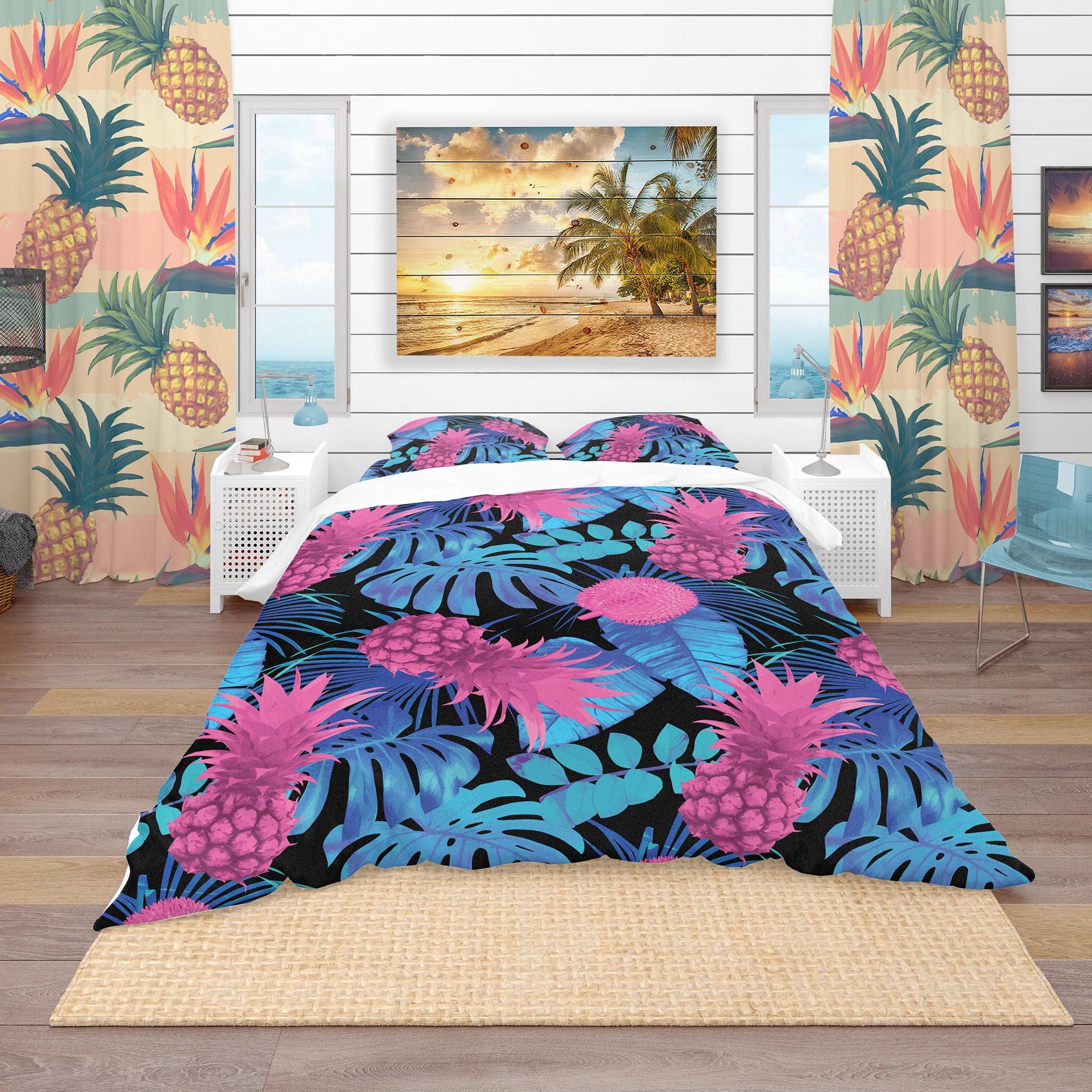 Designart 'Tropical Fruits & Palm Leaves' Tropical Duvet Cover Set