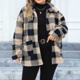 thumbnail image 3 of Lovskoo Womens Fuzzy Fleece Jacket Lapel Plaid Flannel Pocket Button Down Long Sleeve Plush Casual Winter Warm Jacket Khaki, 3 of 7