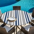 thumbnail image 6 of Navy Blue Grey Stripes Round Tablecloth, Fitted Table Cover with Elastic for 45"-54" Round Tables, Simple Striped Lines Minimalist Table Cloth Outdoor Indoor Dinning Party Waterproof Tablecloths, 6 of 7
