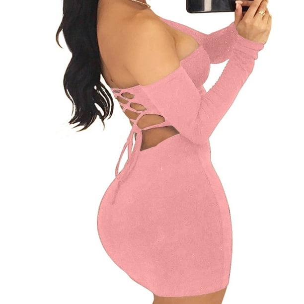Vestido de primavera Discoteca Bolso Falda de cadera Falda de tubo sexy Falda de mujer de manga larga Halter Blanco Fokelyi HMJM063-6