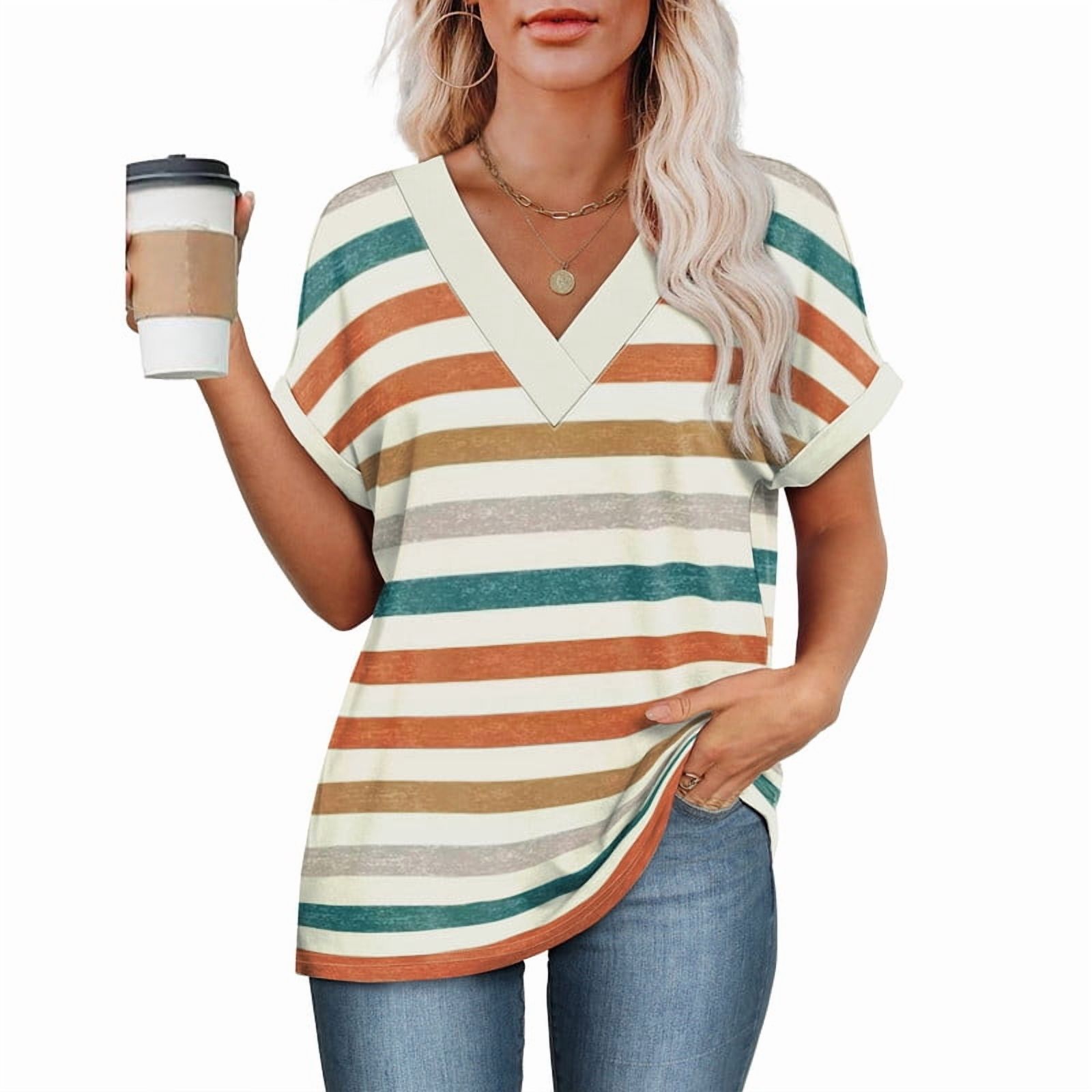 Tops de verano para mujer, camisas de manga corta con dobladillo, moda 2026, escote en V 2