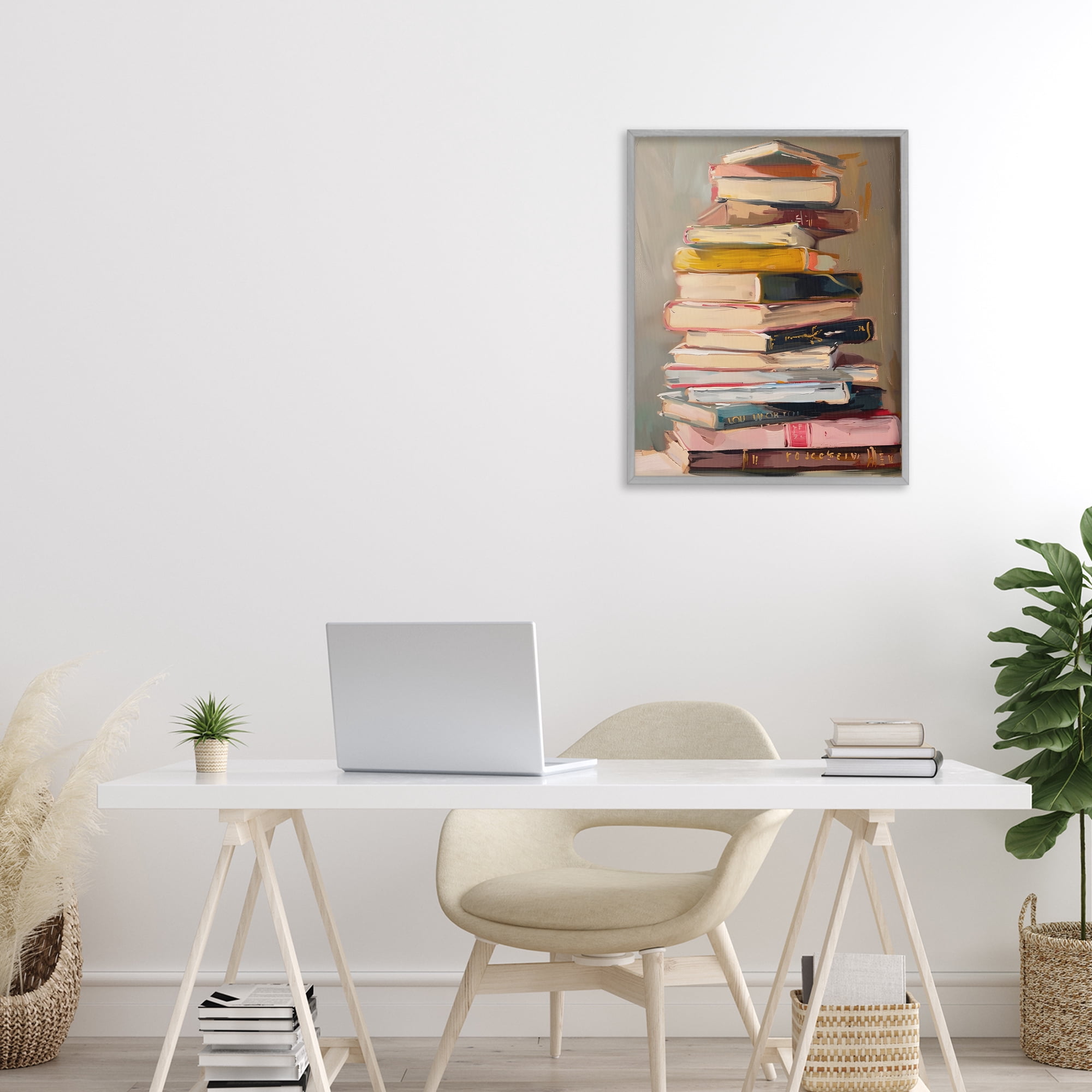 Stupell Industries Well Loved Bookstack Gray Framed Giclee Art, design by LSR Design Studio