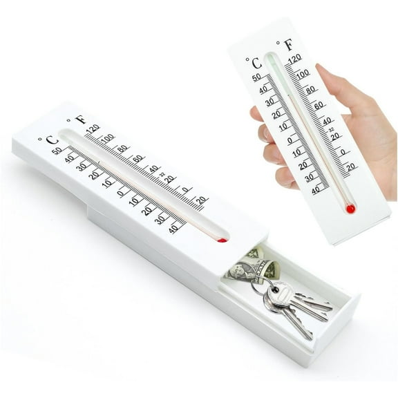 Key Cabinet Outdoor,Waterproof Key Lock Box,Thermometer Container Storage Box,Decorative Hide a Keys Lockbox for Hold House Spare Keys,White,2 Pcs