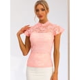 thumbnail image 2 of Blusa Semitransparente Con Cuello Alto Y Manga Corta Con Abertura En La Espalda Y Encaje Para Mujer Allegra K Rosas XL, 2 of 6