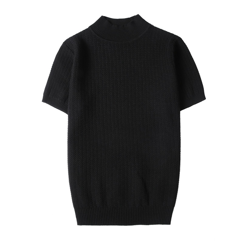 Men Short Sleeve Knitted Sweater 2022 Spring New Turtleneck Solid Color ...