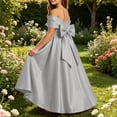 thumbnail image 4 of Girls Off Shoulder Big Bow Maxi Formal Dress A Line Satin Long Gown Kids Wedding Birthday Party Dress Silver 7-8 Years, 4 of 7