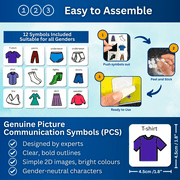 Getting Dressed Routine Chart – with 12 Visual Symbol Clothing Cards compatible with PECS Symbols and Boardmaker PCS Software (for ADHD, ASD, Autism, Kids, Children, Toddlers)
