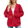thumbnail image 3 of Feancey Women's Casual Sweater Jackets Knitted Hollow Out Button Cardigans Comfy Loose V Neck Cardigan Sweaters Fashion Solid Color Outwear with Pockets Red XL, 3 of 7